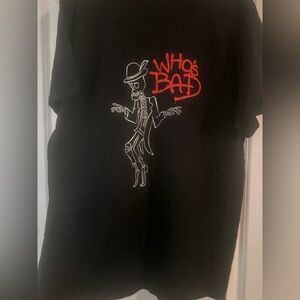 Black Graphic Tee with Red and White Design